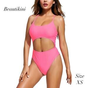Beautikini Pink Cutout Spaghetti Strap High Cut One Piece Swimsuit NWT Size XS